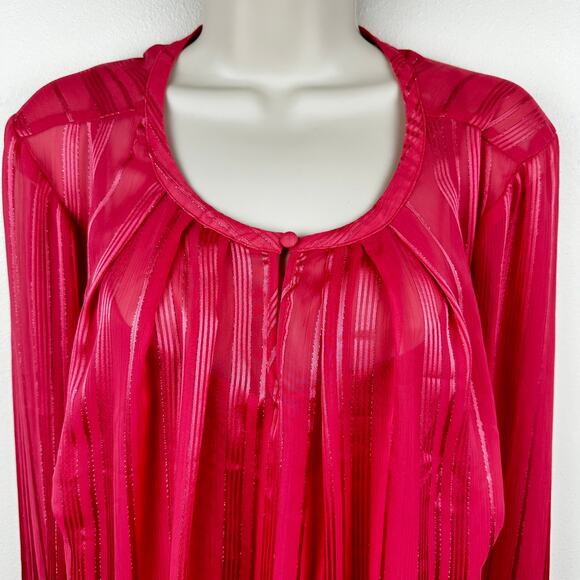 Lane Bryant Blouse Top Long Sleeve Sheer Metallic Thread Relaxed Raspberry 16 - Picture 2 of 15